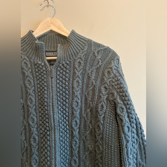 LANDS END | Classic Cable Knit Sweater - Olive Green, Zip-Up, Women’s size MP - Picture 2 of 7